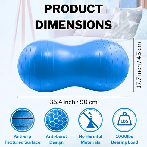 Peanut Ball for Physical Therapy 90 * 45cm with Pump, Lancisism Exercise Yoga Ball Enhance Balance Flexible Seating for Kids Adults Core Strength Training Labor Birthing in Kuwait