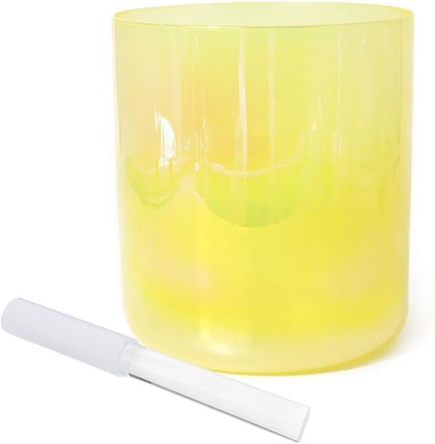 8 Inch Yellow Alchemy Crystal Singing Bowl, Sound Bowl Chakra Bowl, Gift For Yoga Meditation & Sound Healing, With Acrylic Striker & O-ring(D Note) in Kuwait