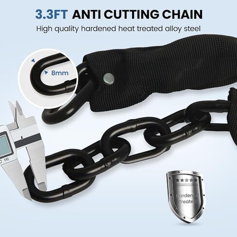 قفل سلسلة الدراجة مع إنذار 130 ديسيبل، أقفال دراجة نارية شديدة التحمل مضادة للسرقة 3.3أقدام، سلسلة فولاذية صلبة 8 مم مع قفل U صغير للدراجات والدراجات النارية والسكوتر والبوابة in Kuwait