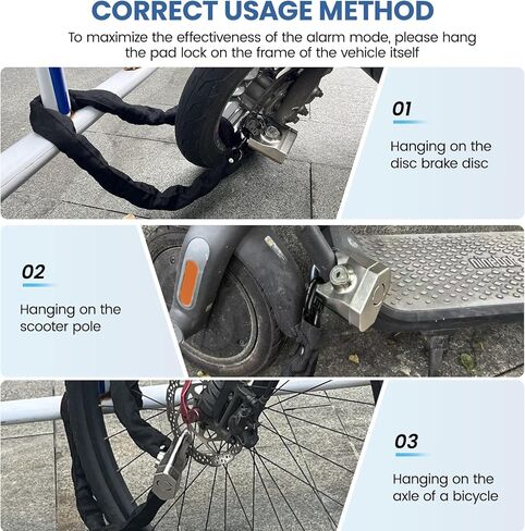 قفل سلسلة الدراجة مع إنذار 130 ديسيبل، أقفال دراجة نارية شديدة التحمل مضادة للسرقة 3.3أقدام، سلسلة فولاذية صلبة 8 مم مع قفل U صغير للدراجات والدراجات النارية والسكوتر والبوابة in Kuwait