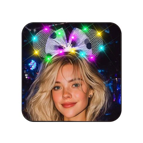 JONKY Light Up Mouse Ears Headband Sequin Princess Hair Bow Costume Hair Accessories for Women and Girls in Saudi Arabia