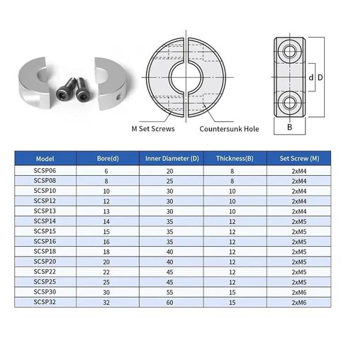 Double Split Clamp Shaft Collar, Aluminum Alloy Double Split Shaft Collar for 6-20mm Diameter with Screws(15mm) in Saudi Arabia