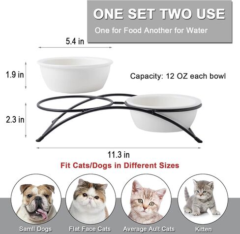 Zoneyila Alevated Cat Bowls ، وعاء الكلب ، والسيراميك مرفوع القطط ، وعاء الماء المائي مع المعادن للقطط الداخلية الكلب الصغير ، ومنع آلام الرقبة ، 12 أوقية ، نمط مخلب لطيف in Saudi Arabia