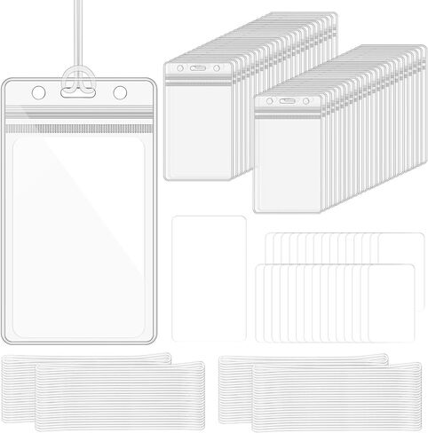 100 مجموعة علامات أمتعة واضحة مع أحزمة حلقة وبطاقات عمل قابلة للطباعة حاملات العلامات المائية حامل بطاقة بطاقة بطاقة بطاقة لتوازم العمل في المكتب in Kuwait