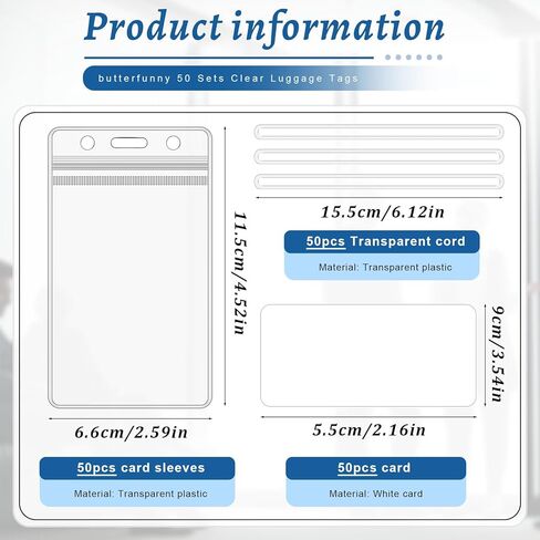 100 مجموعة علامات أمتعة واضحة مع أحزمة حلقة وبطاقات عمل قابلة للطباعة حاملات العلامات المائية حامل بطاقة بطاقة بطاقة بطاقة لتوازم العمل في المكتب in Kuwait