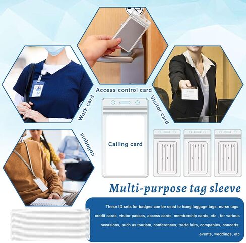 100 مجموعة علامات أمتعة واضحة مع أحزمة حلقة وبطاقات عمل قابلة للطباعة حاملات العلامات المائية حامل بطاقة بطاقة بطاقة بطاقة لتوازم العمل في المكتب in Kuwait