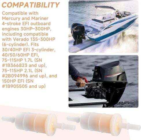 (2pcs) 879885Q 5/16" Inline Fuel Filter for Mercury Mariner 4-Stroke EFI Marine 40 50 60 HP 75-115HP 135-300HP Verado Outboards Motor, Replaces 18-7718, 35-879885Q, 35-879885T, 35-879885K in Kuwait