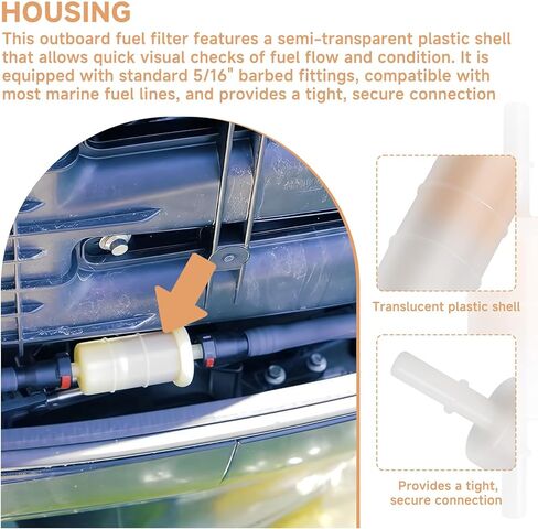 (2pcs) 879885Q 5/16" Inline Fuel Filter for Mercury Mariner 4-Stroke EFI Marine 40 50 60 HP 75-115HP 135-300HP Verado Outboards Motor, Replaces 18-7718, 35-879885Q, 35-879885T, 35-879885K in Kuwait