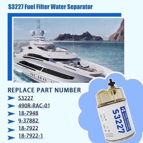 S3227 فاصل المياه بفلتر الوقود مع مجموعة وعاء شفاف │ استبدال للمحرك الخارجي البحري │ يستبدل # 9-37882، 18-7922 in Saudi Arabia