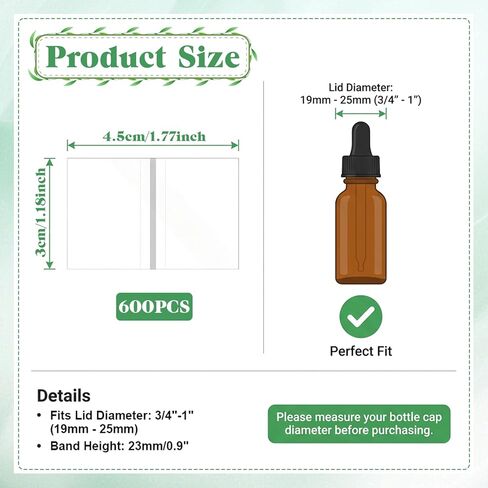 600 قطعة من سدادات الزجاجات، أشرطة منكمش مقاس 45 × 30 مم للزجاجات، غلاف قابل للانكماش واضح للعبث من مادة PVC مع خطوط مزدوجة للتمزق، لزجاجات قطارة الزيوت العطرية (3/4-1 بوصة) in Kuwait