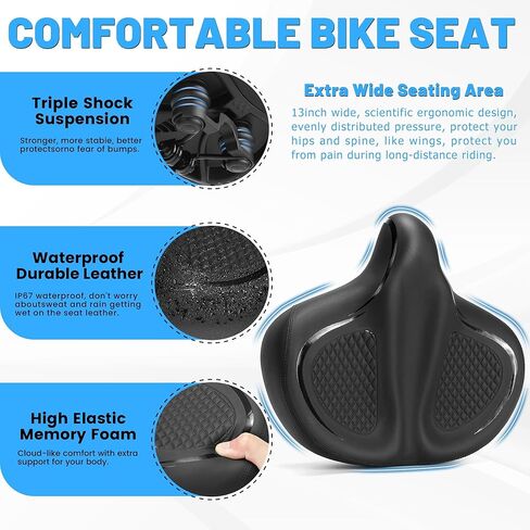 Oversized Bike Seat for Men & Women Comfort Wide, Soft Padded Bicycle Seat, Comfortable Large Bike Saddle for Peloton, Electric Scooter, Stationary Exercise Bike, Beach Cruiser, Ebike, City Bike in Saudi Arabia