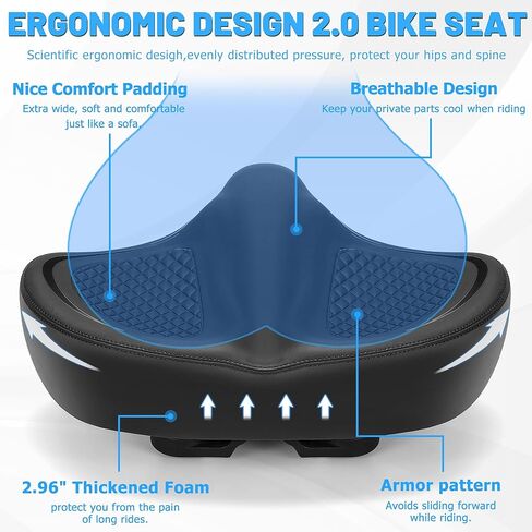 Oversized Bike Seat for Men & Women Comfort Wide, Soft Padded Bicycle Seat, Comfortable Large Bike Saddle for Peloton, Electric Scooter, Stationary Exercise Bike, Beach Cruiser, Ebike, City Bike in Saudi Arabia