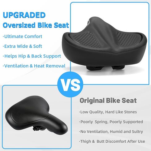 Oversized Bike Seat for Men & Women Comfort Wide, Soft Padded Bicycle Seat, Comfortable Large Bike Saddle for Peloton, Electric Scooter, Stationary Exercise Bike, Beach Cruiser, Ebike, City Bike in Saudi Arabia
