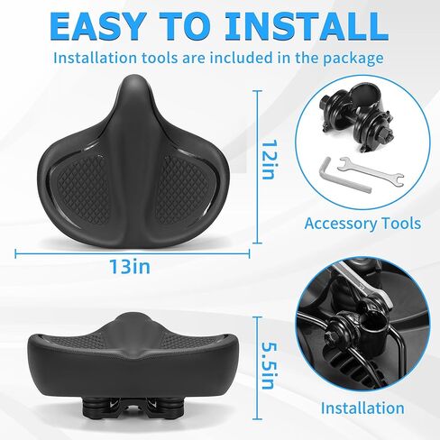 Oversized Bike Seat for Men & Women Comfort Wide, Soft Padded Bicycle Seat, Comfortable Large Bike Saddle for Peloton, Electric Scooter, Stationary Exercise Bike, Beach Cruiser, Ebike, City Bike in Saudi Arabia
