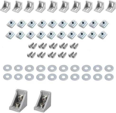 70 قطعة 2020 مجموعة موصلات الألومنيوم 10 قطعة بين قوسين + 20 قطعة M5 T-Slot صواميل + 20 قطعة M5x8mm قبعات سداسية + 20 قطعة غسالات (فضي) in Saudi Arabia