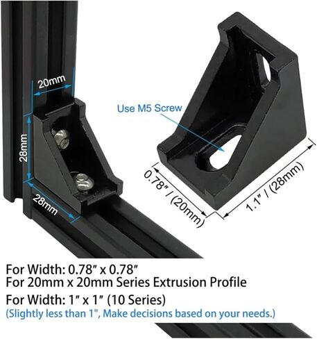 8pcs 20x28 Angle Bracket Right Angle 2020 Series Connector 2 Hole Aluminum Bracket for Aluminum Extrusion Profile with Slot 6mm in Saudi Arabia