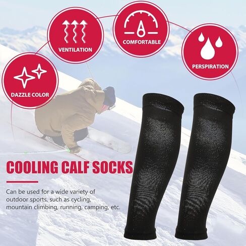 Elastic Calf Compression Sleeves 2pcs Black Cooling Sports Leg Sleeves for Running Basketball Football, Breathable Elastic Calf Socks for Men and Women in Saudi Arabia