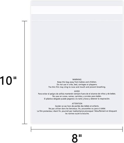 8" x 10" (500 Count) - Clear Poly Bags with Suffocation Warning Self Seal for Packaging, Shirts, Clothing & FBA - Permanent Adhesive in Kuwait