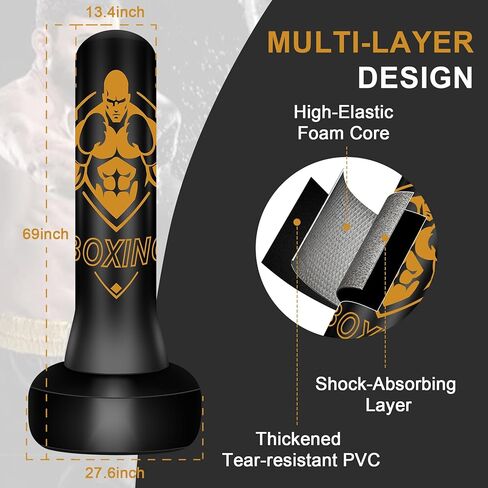 كيس ملاكمة قائم بذاته للبالغين، حقيبة ثقيلة قابلة للنفخ مقاس 70 بوصة، حقيبة معدات الملاكمة مع حامل، حقيبة كيك بوكسينغ لتدريب صالة الألعاب الرياضية MMA Muay Thai Fitness in Kuwait