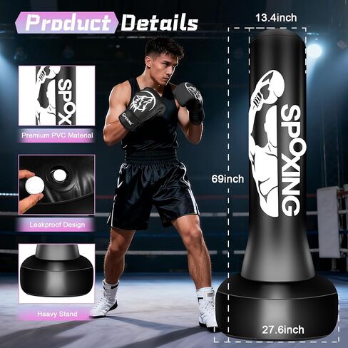 Freestanding Punching Bag with Gloves, 70'' Superior Boxing Bag with Stand for Adults & Teens, No Drill Kickboxing Bags for Men Women Beginners Training MMA, Muay Thai, Karate & Home Fitness in Saudi Arabia