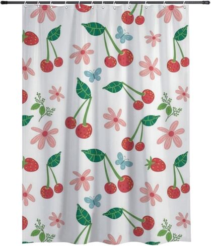 فراشة الأزهار الحافز خمر دش الستار مع السنانير، الصيف ستارة دش مقاومة للماء الحديثة، قابل للغسل النسيج عطلة الستائر الساحلية للحمام للحمام العربة ديكو 72x72 في in Kuwait