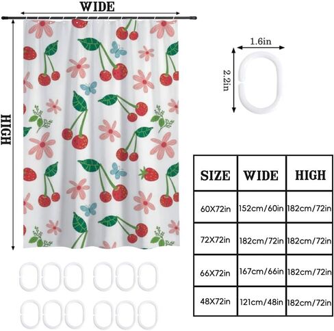فراشة الأزهار الحافز خمر دش الستار مع السنانير، الصيف ستارة دش مقاومة للماء الحديثة، قابل للغسل النسيج عطلة الستائر الساحلية للحمام للحمام العربة ديكو 72x72 في in Kuwait