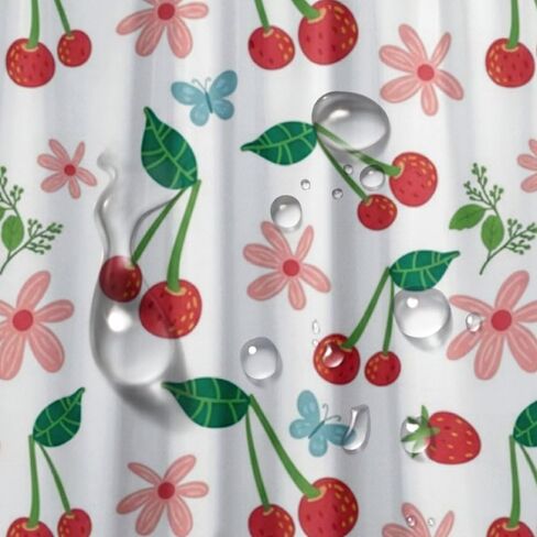 فراشة الأزهار الحافز خمر دش الستار مع السنانير، الصيف ستارة دش مقاومة للماء الحديثة، قابل للغسل النسيج عطلة الستائر الساحلية للحمام للحمام العربة ديكو 72x72 في in Kuwait