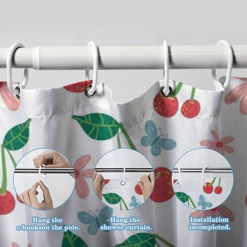 فراشة الأزهار الحافز خمر دش الستار مع السنانير، الصيف ستارة دش مقاومة للماء الحديثة، قابل للغسل النسيج عطلة الستائر الساحلية للحمام للحمام العربة ديكو 72x72 في in Kuwait