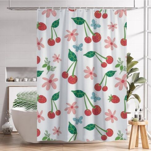 فراشة الأزهار الحافز خمر دش الستار مع السنانير، الصيف ستارة دش مقاومة للماء الحديثة، قابل للغسل النسيج عطلة الستائر الساحلية للحمام للحمام العربة ديكو 72x72 في in Kuwait