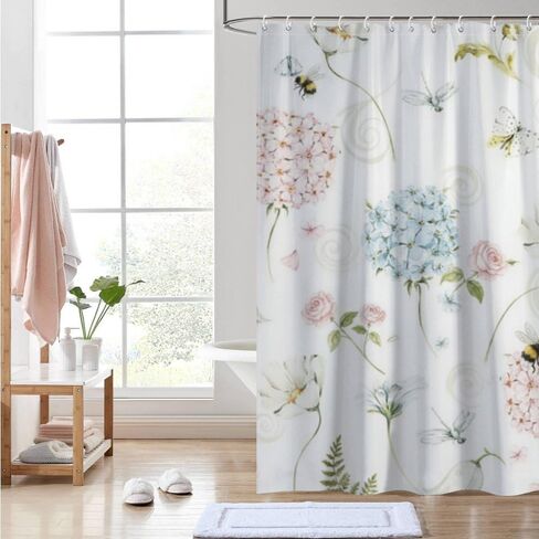 الكوبية نمط دش الستار لطيف مع السنانير، الصيف ستارة دش مقاومة للماء أنيقة، قابل للغسل النسيج عطلة الستائر خمر لحوض الاستحمام خمر ديكور الحمام 72x72 بوصة in Kuwait