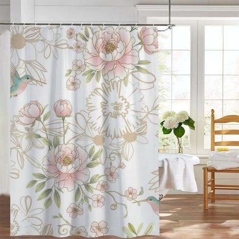 ستائر دش مطبوعة على شكل طائر طنان للحمام مع خطافات، ستارة دش صيفية مقاومة للماء للمزرعة، ستائر مضحكة من القماش قابلة للغسل لديكور وإكسسوارات حوض الاستحمام مقاس 68 × 72 بوصة in Kuwait