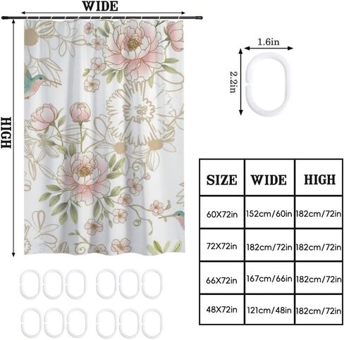 ستائر دش مطبوعة على شكل طائر طنان للحمام مع خطافات، ستارة دش صيفية مقاومة للماء للمزرعة، ستائر مضحكة من القماش قابلة للغسل لديكور وإكسسوارات حوض الاستحمام مقاس 68 × 72 بوصة in Kuwait