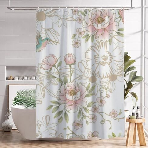 ستائر دش مطبوعة على شكل طائر طنان للحمام مع خطافات، ستارة دش صيفية مقاومة للماء للمزرعة، ستائر مضحكة من القماش قابلة للغسل لديكور وإكسسوارات حوض الاستحمام مقاس 68 × 72 بوصة in Kuwait