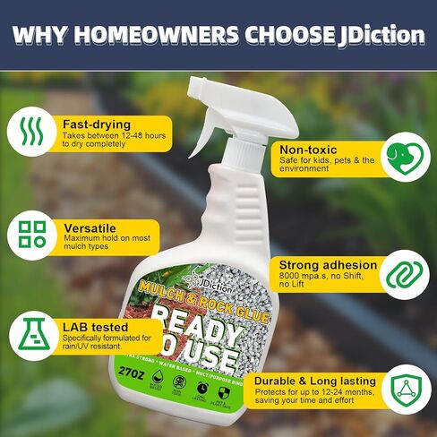 JDiction Mulch & Rock Glue for Landscaping - 27oz Ready to Use Rock Glue with Sprayer, No Mixing Required,Landscape Binder for Pebbles & Mulch, Stops Erosion & Washouts,Weather Resistant,Pet Safe in Saudi Arabia