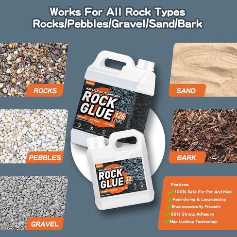 صمغ صخري، 26.59 أونصة، رابط حصى أقوى بنسبة 99% لحصى البازلاء، تحول الحصى والحجر، تقليل الفوضى، ثبات قوي للساحات والباحات وممرات الحديقة، غراء آمن للحيوانات الأليفة للمناظر الطبيعية in Kuwait