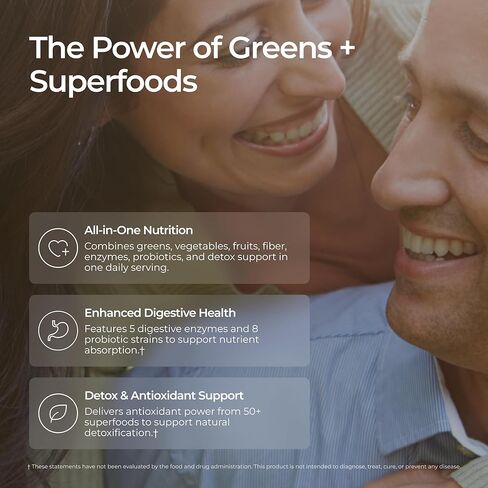 Livingood Daily Greens & Superfood Powder، الخضروات الفائقة لصحة الأمعاء، مسحوق العصير الأخضر مع سبيرولينا، شلوريلا، والإنزيمات الهاضمة، البروبيوتيك لدعم الجهاز الهضمي، التوت، 30 حصة in Saudi Arabia