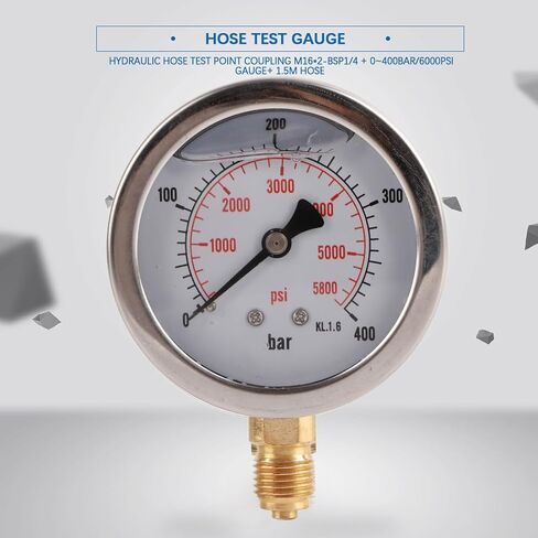 Hydraulic Hose Test Kit, Pressure 0‑400 Bar 6000 PSI with 1.5m Hose M16x2 Connector, for Testing Hydraulic System Pressure Heat Chemical Resistance in Saudi Arabia