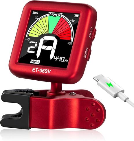 ENO MUSIC Rechargeable Type-C Quick Charge Easy Control Big LCD Display Easy Reading Clip-on Tuner for 4/4 Violin Viola Bass, Red in Kuwait