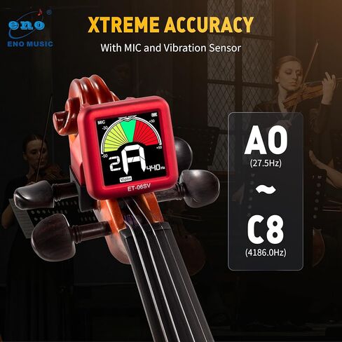 ENO MUSIC Rechargeable Type-C Quick Charge Easy Control Big LCD Display Easy Reading Clip-on Tuner for 4/4 Violin Viola Bass, Red in Kuwait