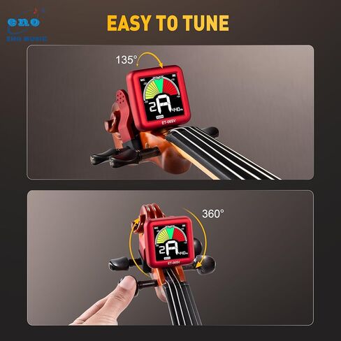ENO MUSIC Rechargeable Type-C Quick Charge Easy Control Big LCD Display Easy Reading Clip-on Tuner for 4/4 Violin Viola Bass, Red in Kuwait