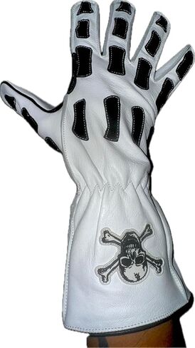 Skull & Bones -White Bull Riding Glove w Reinforced Palm Patch Left or Right Hand Deer Skin Leather- EPT Adult Sizes: 5.0-10.5 in Kuwait