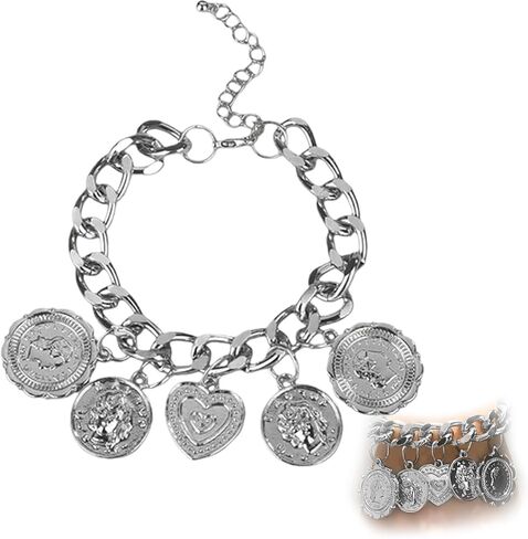 Aimimier Punk Coin Tassel Bracelet Chunky Cupan Link Chain Cuff Wrang Bangle Prom Party Partivival Partival Phestival Jewelry for Women in Saudi Arabia