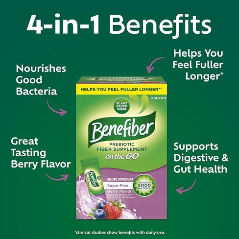 Benefiber GLP-1 Friendly Fiber Supplement, Berry Fusion, On the Go Stick Packs, 24 Count in Kuwait