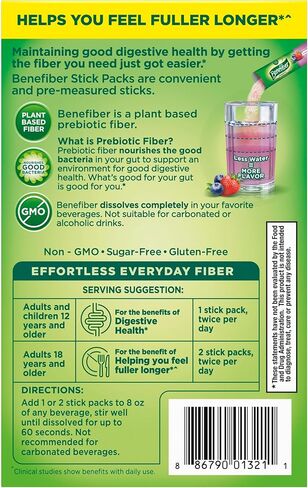 Benefiber GLP-1 Friendly Fiber Supplement, Berry Fusion, On the Go Stick Packs, 24 Count in Kuwait