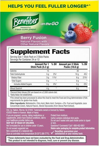 Benefiber GLP-1 Friendly Fiber Supplement, Berry Fusion, On the Go Stick Packs, 24 Count in Kuwait