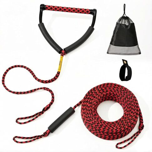 حبل تزلج بطول 75 قدم مع مقبض، قسمين من حبال التزلج على الماء للتزلج على الماء، والتزلج على الركبة، والتزلج على الماء، باللونين الأحمر والأسود in Kuwait