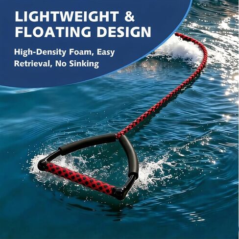 حبل تزلج بطول 75 قدم مع مقبض، قسمين من حبال التزلج على الماء للتزلج على الماء، والتزلج على الركبة، والتزلج على الماء، باللونين الأحمر والأسود in Kuwait