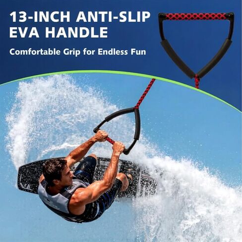 حبل تزلج بطول 75 قدم مع مقبض، قسمين من حبال التزلج على الماء للتزلج على الماء، والتزلج على الركبة، والتزلج على الماء، باللونين الأحمر والأسود in Kuwait