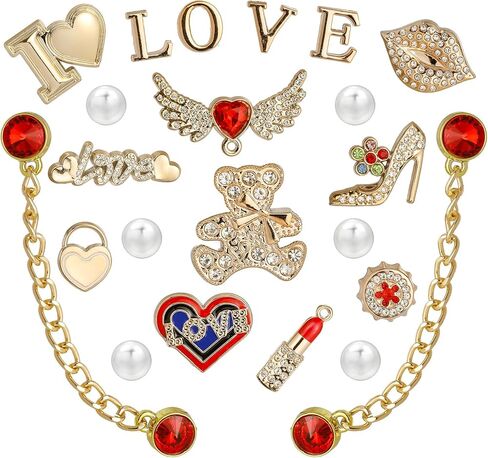 22Pcs Bling Rhinestones Pearls Shoe Charms with 2 Sparkling Shoe Chains, LOVE Queen Letter, Shoe Decorations Charms for Clog Sandals Women Girls Party DIY in Saudi Arabia