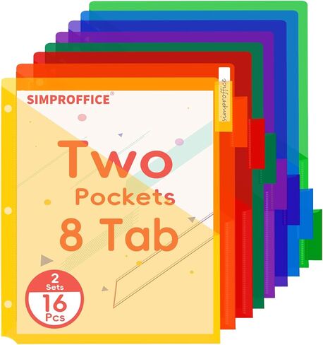 8-Tab Plastic Dividers with 2 Pockets and Insertable Tabs, 3 Ring Binder Dividers for Letter Size (9.4 x 11.6 Inches), Assorted Colors, 5 Sets in Kuwait